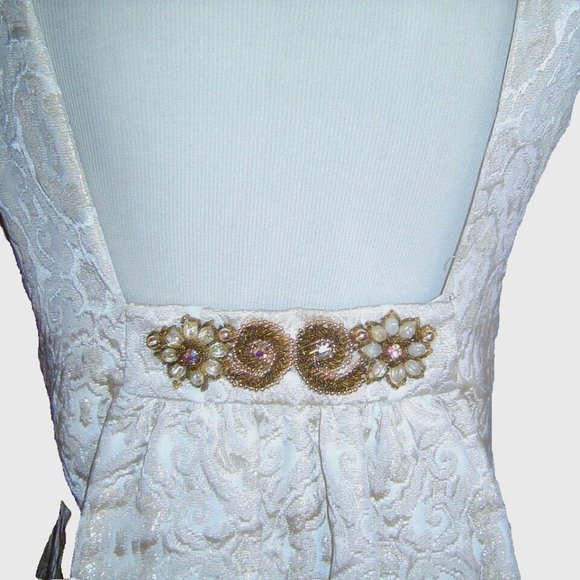 VINTAGE 1960S IRA CURTIS GOLD BROCADE JEWEL MINI DRESS M - Picture 6 of 16